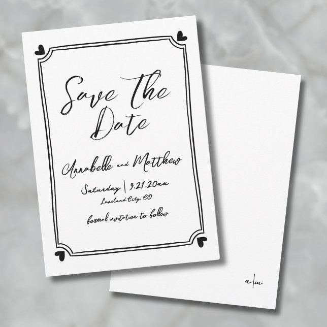 Enkel Hand plockade Bröllop spara datum Spara Datumet (Simple Hand Drawn Wedding Save The Date)