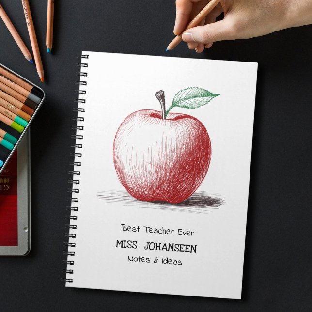Enkel Hand plockade Cute Red Apple Best Teacher nå Anteckningsbok (Skapare uppladdad)
