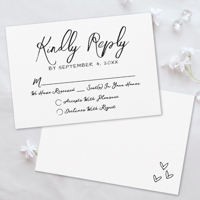 Enkel Hand plockade Quirky Whimsical Bröllop OSA Kort (Simple Hand Drawn Quirky Whimsical Wedding RSVP Card)