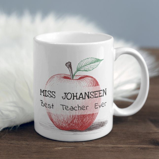 Enkel Hand plockade Red Apple Cute Best Teacher nå Kaffemugg (Skapare uppladdad)