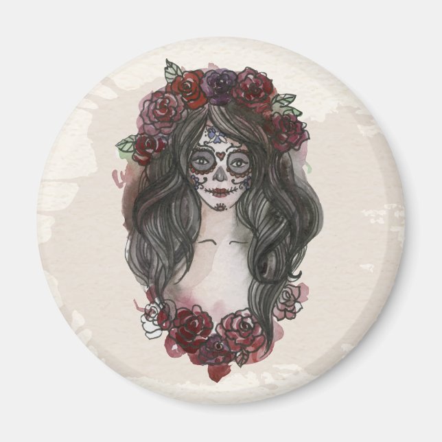 Enkel handdragen Dia de los Muertos | Magnet (Framsidan)