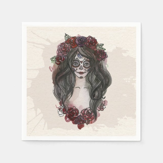 Enkel handdragen Dia de los Muertos | Napkin Pappersservett (Framsidan)