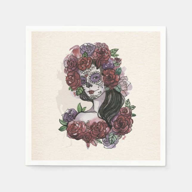 Enkel handdragen Dia de los Muertos | Napkin Pappersservett (Framsidan)