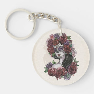 Enkel handdragen Dia de los Muertos Nyckelkedja