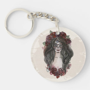 Enkel handdragen Dia de los Muertos Nyckelkedja