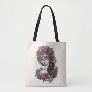 Enkel handdragen Dia de los Muertos Tote Bag Tygkasse