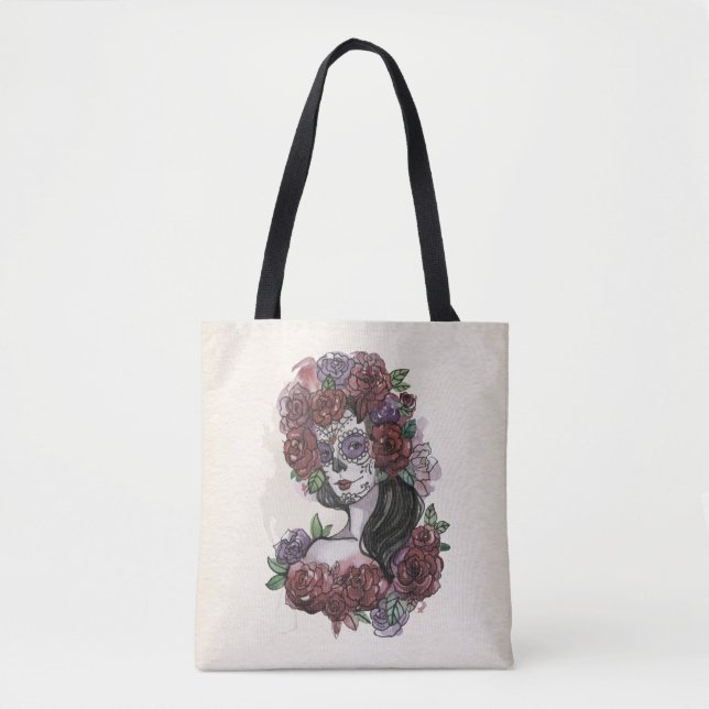 Enkel handdragen Dia de los Muertos | Tote Bag Tygkasse (Framsida)
