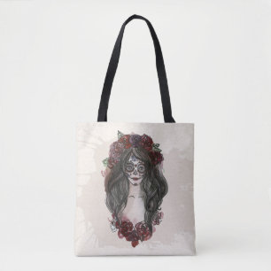 Enkel handdragen Dia de los Muertos Tote Bag Tygkasse