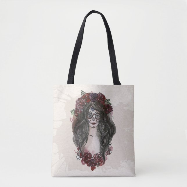 Enkel handdragen Dia de los Muertos | Tote Bag Tygkasse (Framsida)