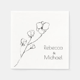 Enkel handritad Blommigt konturerad Bröllop Namn Pappersservett