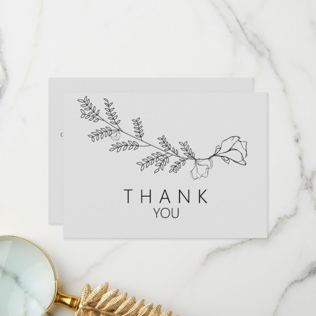 Enkel handritad Blommigt Stem Funeral Tack Kort (Fram/Back In Situ)