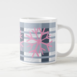 Enkel handritad snöflinga vit rosa rutig jumbo mugg
