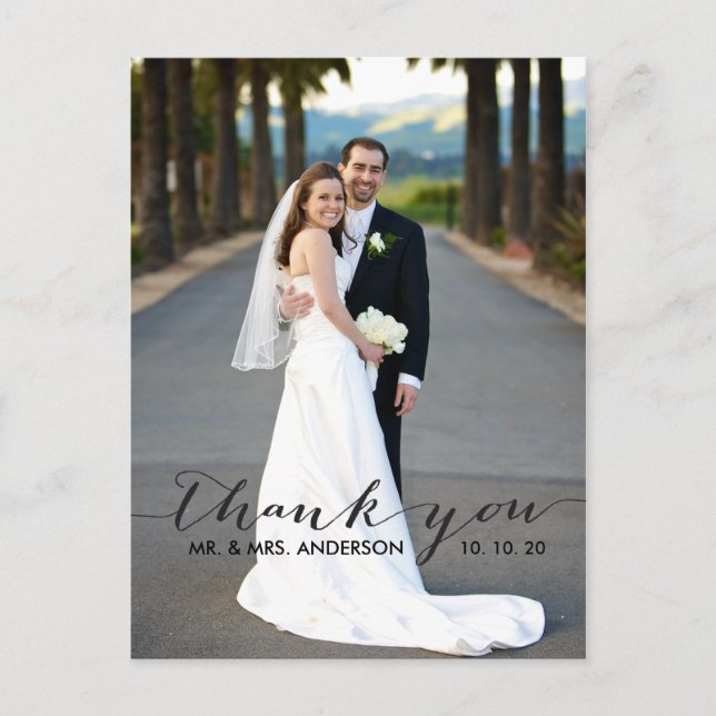 Enkel handskriftsvykort för Bröllop Tack Vykort (Framsida)