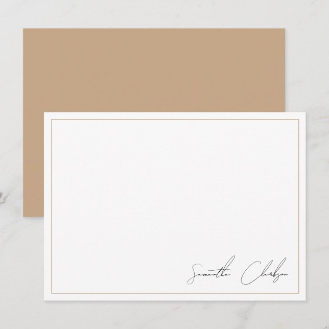 Enkel handskriven Boho Tan Gräns Anteckningskort (Fram/baksida)