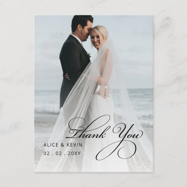 Enkel handskriven fotofil i Bröllop Tack Vykort (Framsida)