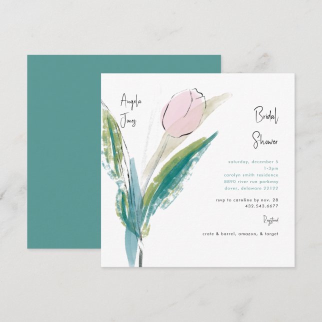 Enkel handskriven skjut av bilder och Rosa av tulp Inbjudningar (Fram/baksida)