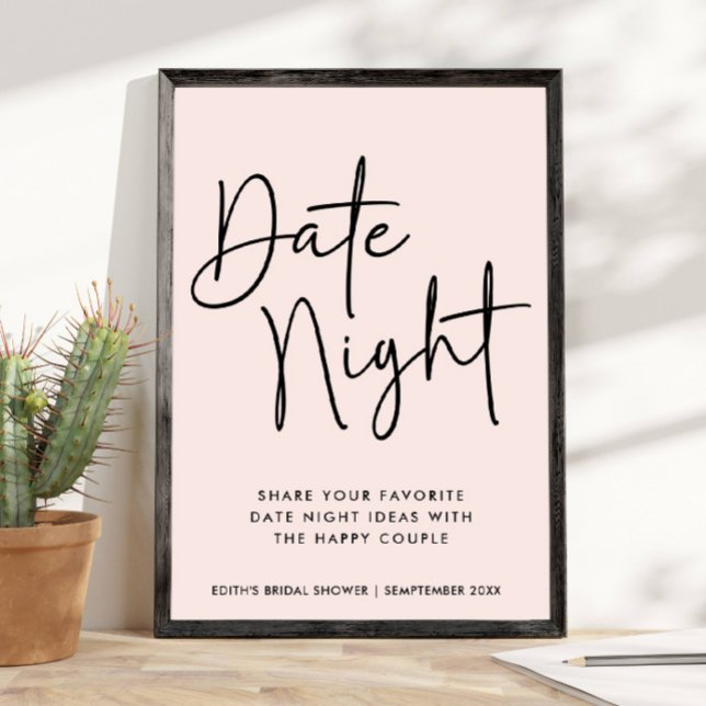 Enkel handskriven typografi Datum Nattsignatur Bur Poster (date night jar bridal shower games)