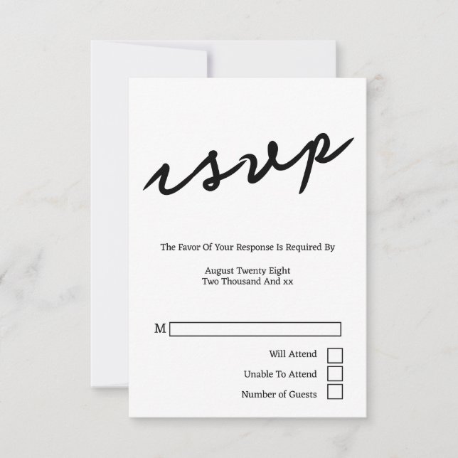 Enkel handskriven typografi - minimalistisk Bröllo OSA Kort (Framsida)