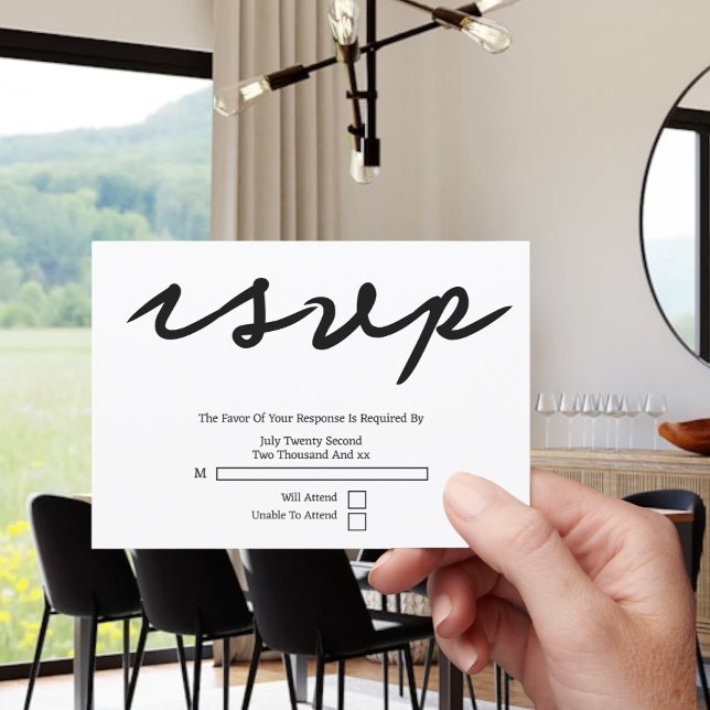 Enkel handskriven typografi - minimalistisk Bröllo OSA Kort (Simple Handwritten Typography Minimalist Wedding RSVP Cards from Ricaso. Modern black & white text)