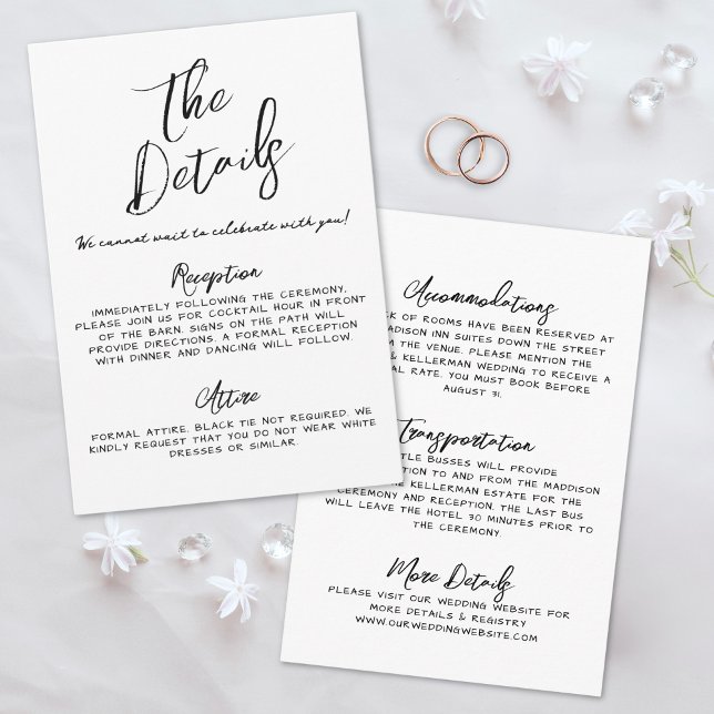 Enkel handskriven Whimsical Bröllop-information Tilläggskort (Simple Handwritten Whimsical Wedding Details Enclosure Card)