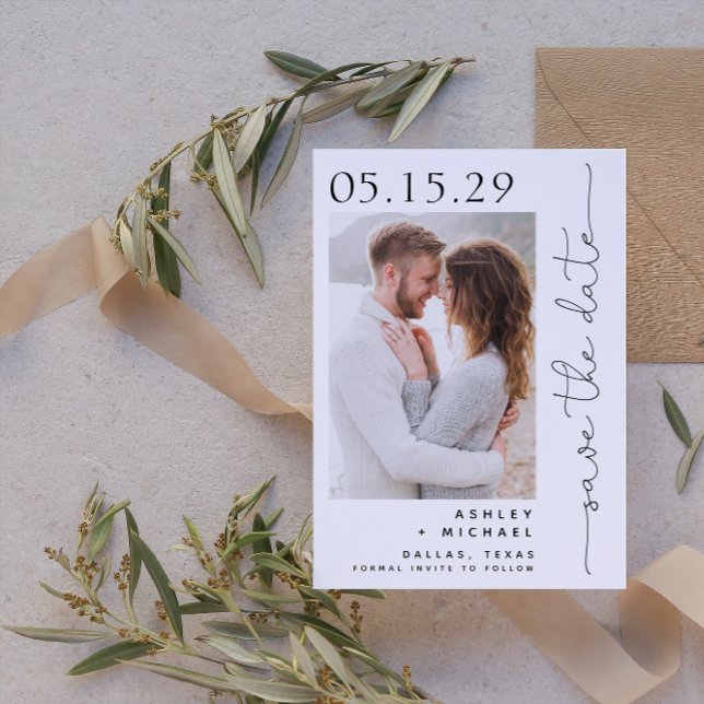 Enkel handsskrift Skripttypografi 2 Foto Spara Datumet (Save Your Date in Style! Elegant & Personalizable Wedding Card. 💍💌 [Add Details])
