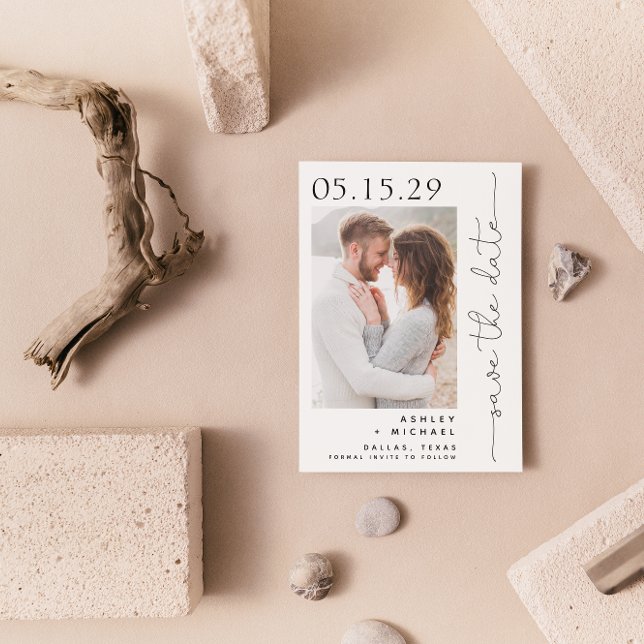 Enkel handsskrift Skripttypografi 5 Foto Spara Datumet (Save Your Date in Style! Elegant & Personalizable Wedding Card. 💍💌 [Add Details])