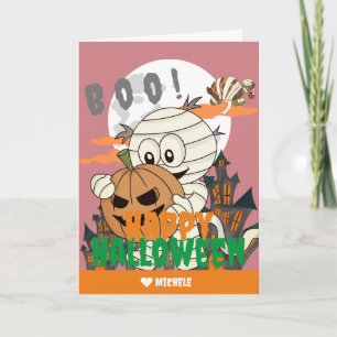 Enkel Happy halloween Mummy-familj och vänner Kort