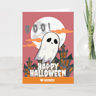 Enkel Happy halloween spökfamilj och vänner Kort