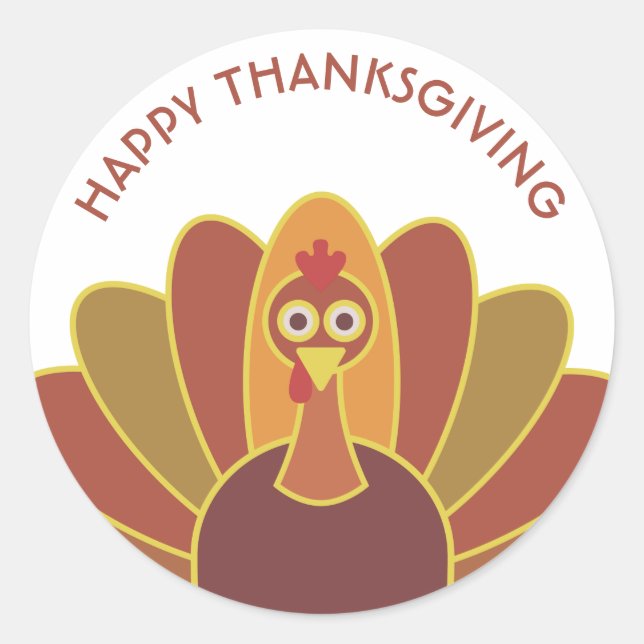 Enkel Happy thanksgiving Turkiet | Sticker Runt Klistermärke (Framsida)