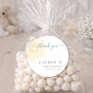 Enkel Här Kommer Solen Pojke Baby Shower Favor Runt Klistermärke