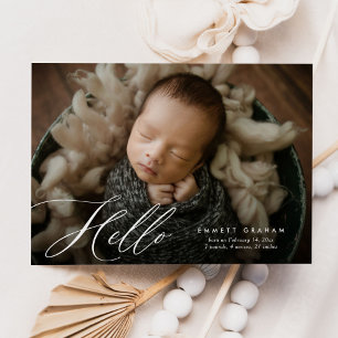 Enkel Hej av calligrafi-skript Foto Baby Birth Meddelande