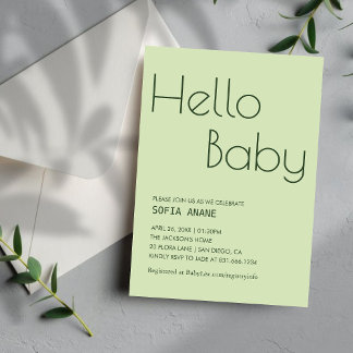 Enkel Hej Baby Sage Grönt Kön Neutral Inbjudningar