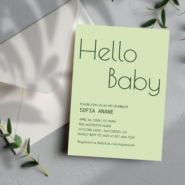 Enkel Hej Baby Sage Grönt Kön Neutral  Inbjudningar (Skapare uppladdad)