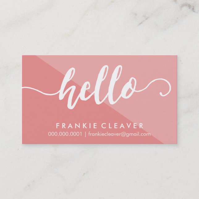 ENKEL HEJ SCRIPT hand plockade korallvitt korall a Visitkort (Framsida)