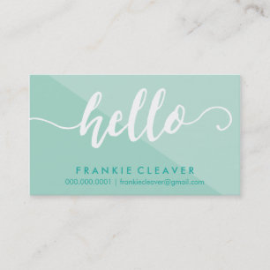 ENKEL HEJ SCRIPT hand plockade mint vit- Visitkort