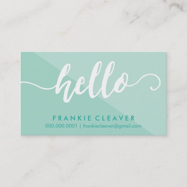ENKEL HEJ SCRIPT hand plockade mint vit- Visitkort (Framsida)