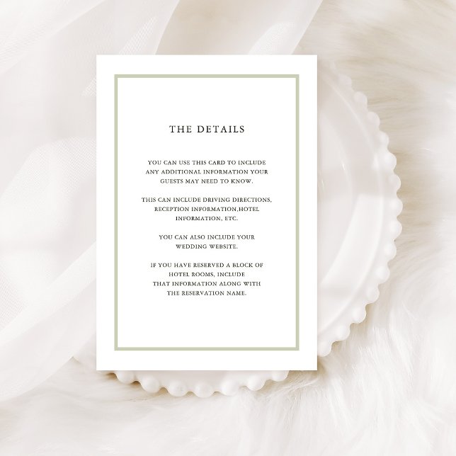 Enkel Helgdag Bröllop | Uppgifter om Bröllop gäst Tilläggskort (A simple and subtly festive wedding detail card that coordinates with our Elegant Bouquet collection)