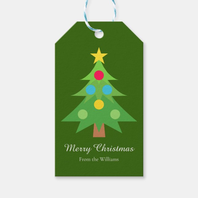 Enkel Helgdag för Grönten God jul Träd Presentetikett (Framsidan)