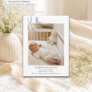 Enkel Hello Baby Foto Födelseannons Vykort