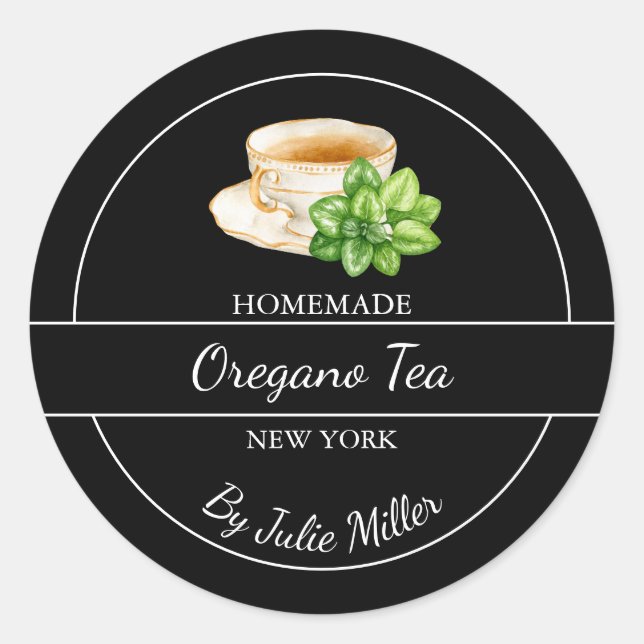 Enkel Hemlagad Oregano Te Etikett (Framsida)
