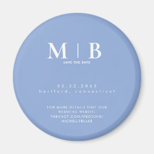 Enkel himmelblå monogram bröllops klara datum magnet