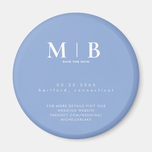 Enkel himmelblå monogram bröllops klara datum magnet (Framsidan)