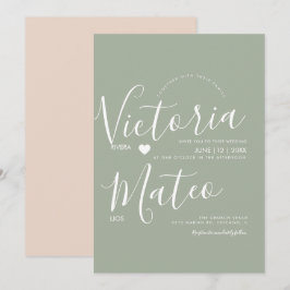 Enkel hjärtskript typografi Sage bröllop  Inbjudningar