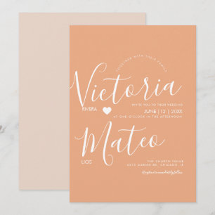 Enkel hjärtskript typografi varm bröllop inbjudningar