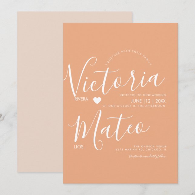 Enkel hjärtskript typografi varm bröllop inbjudningar (Fram/baksida)