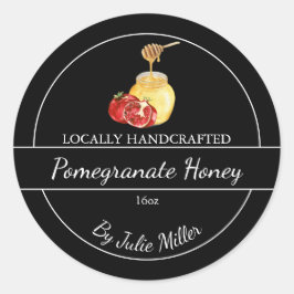 Enkel homemad granatbelagd honungsetikett runt klistermärke
