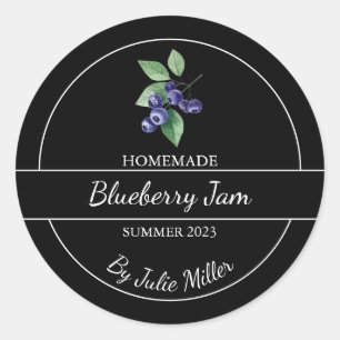 Enkel Homemade Blueberry Sylt-etikett svart Runt Klistermärke