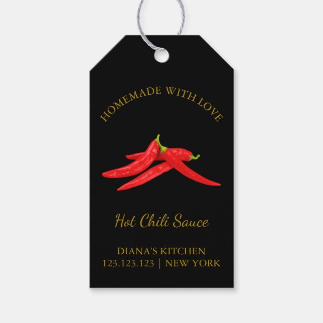 Enkel Homemade Hett Chili Sauce-Märkre | Svart Presentetikett (Framsidan)