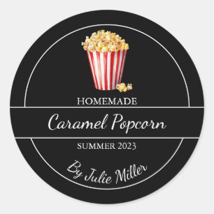 Enkel Homemade Popcorn-etikett Svart Runt Klistermärke