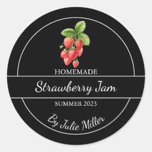Enkel Homemade Strawberry Sylt-etikett svart Runt Klistermärke